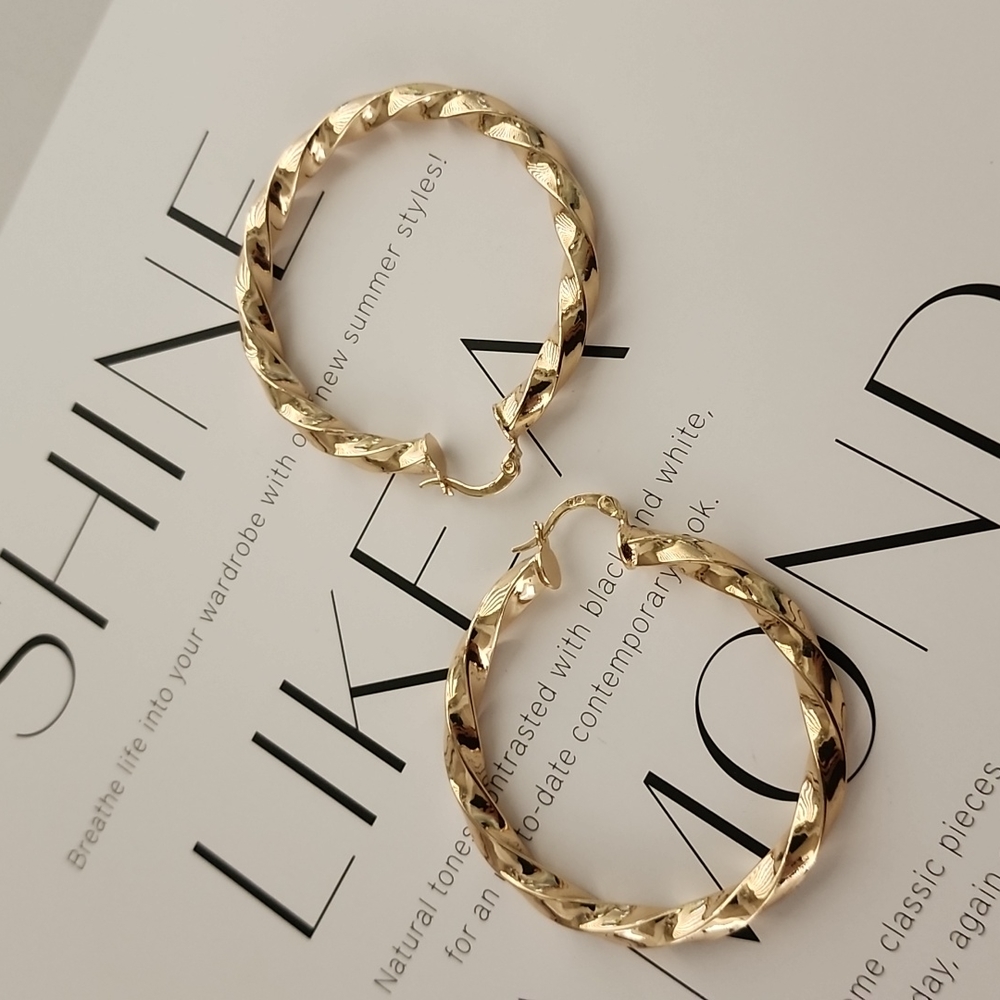 GOLD Hoop Earrings Twisted Chunky Thick Hoops Y2K Statement Hip Hop - Picture 11 of 14